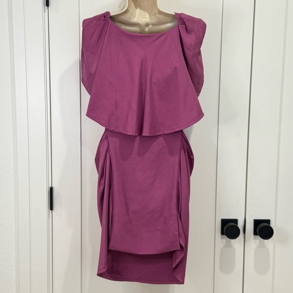 Vivienne Westwood Virginia Mini Dress Size 8 Magenta Raw Silk Cape Sleeve Chic - Picture 3 of 13